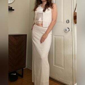 Vintage 90s does 70s Boho Cottage Two Piece Maxi Skirt Set‎ Size Small in White